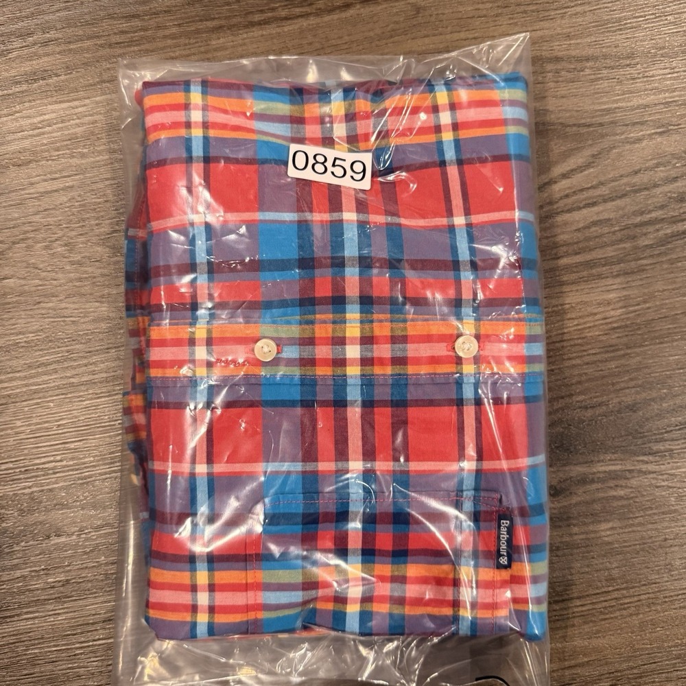 Barbour Tailor Fit Plaid Blue Red Pink Long Sleeve Button Down XXL Shirt - Picture 6 of 6